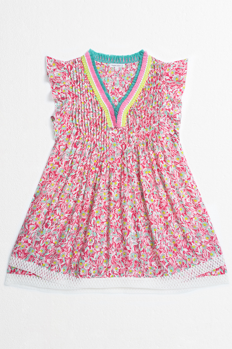 POUPETTE ST BARTH MINI DRESS SASHA V KIDS PINK OCEAN FLOWERS