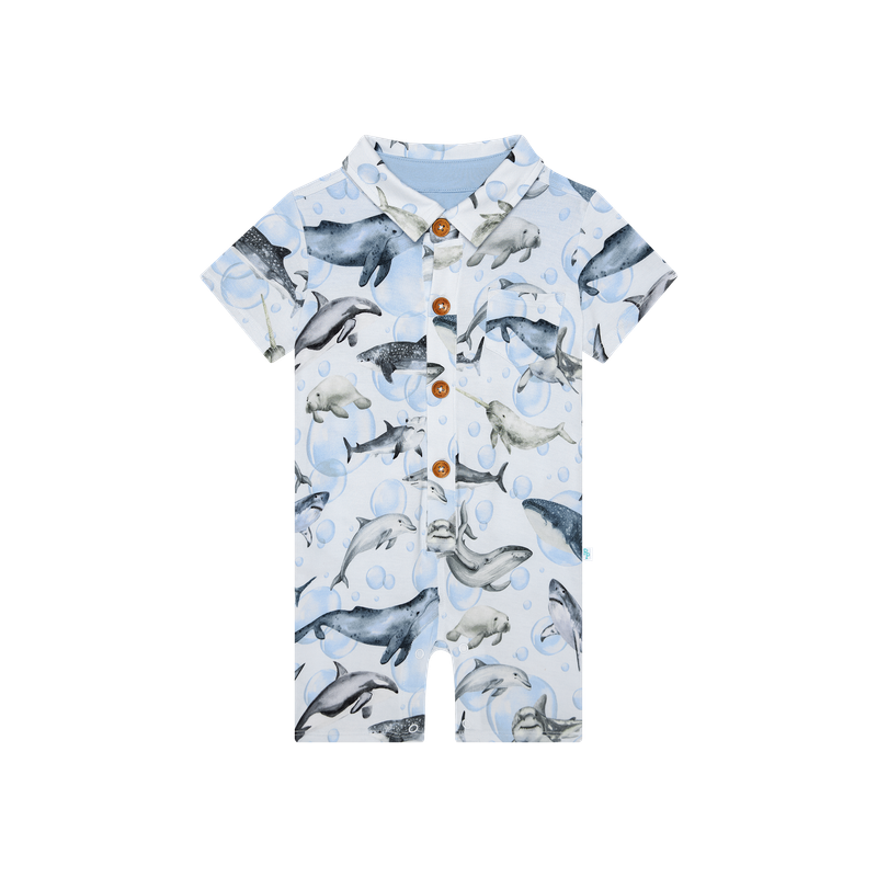 POSH PEANUT Sharkly - Short Sleeve Collared Henley Romper