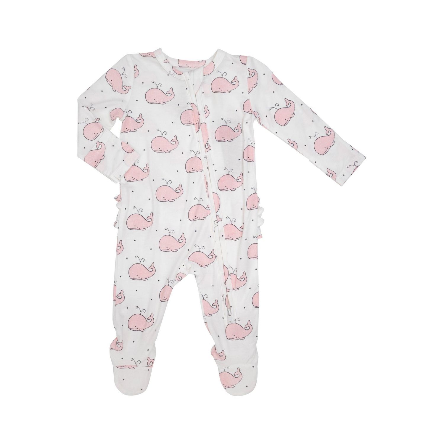 Angel Dear SB Bubbly Whale Pink 2 Way Zipper Ruffle Back Footie