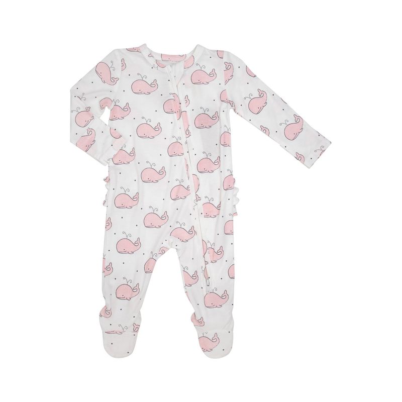 Angel Dear SB Bubbly Whale Pink 2 Way Zipper Ruffle Back Footie