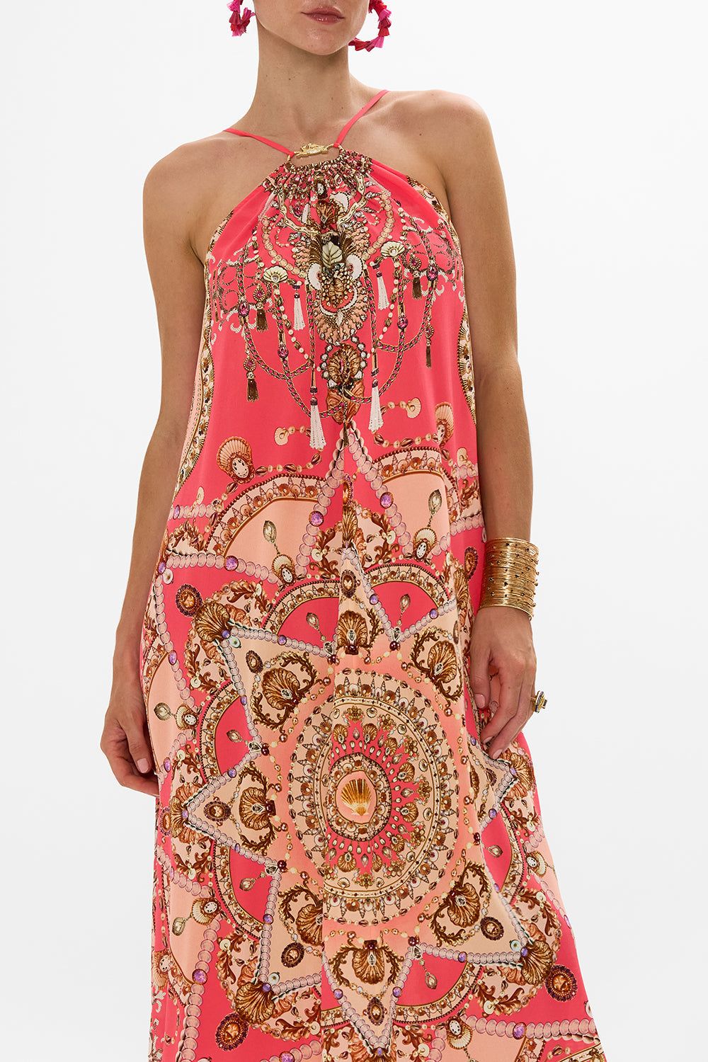 CAMILLA GATHER NECK HARDWARE MAXI DRESS SHELL GAMES