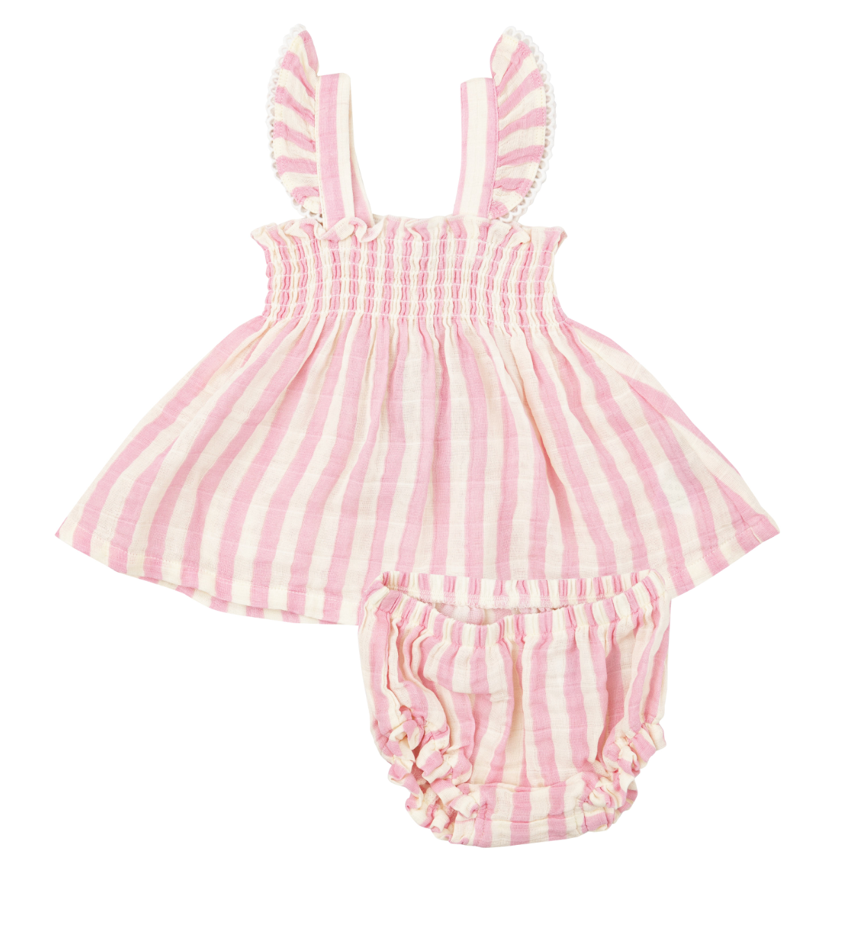 Angel Dear SB Pink Stripe Ruffle Strap Smocked Top + DC
