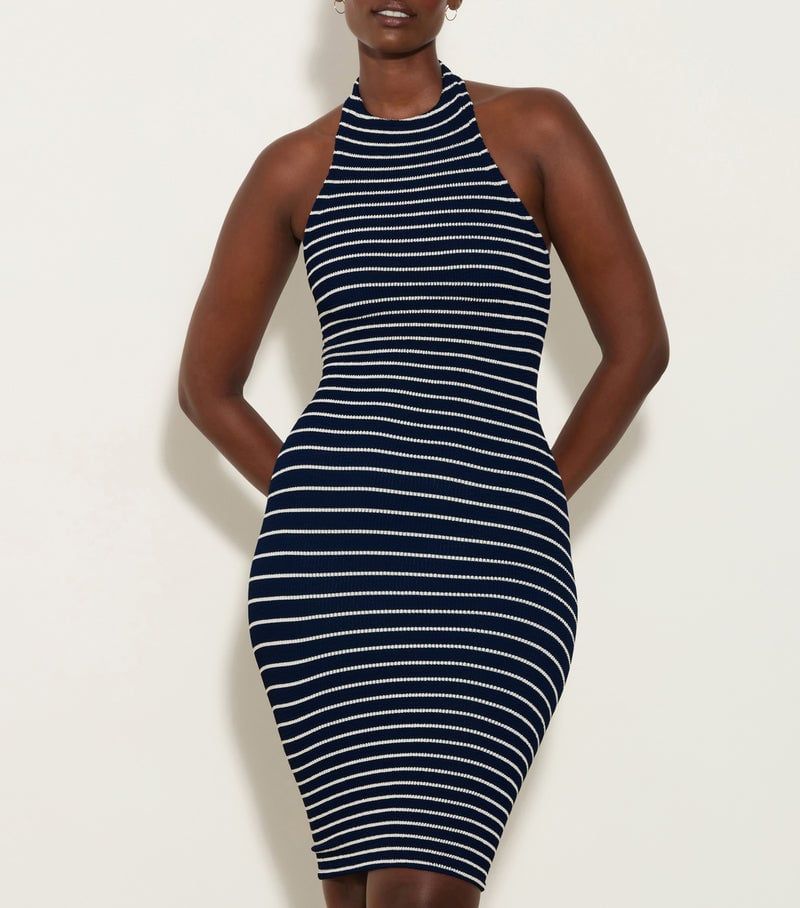 HUNZA G POLLY DRESS NAVY/WHITE STRIPE