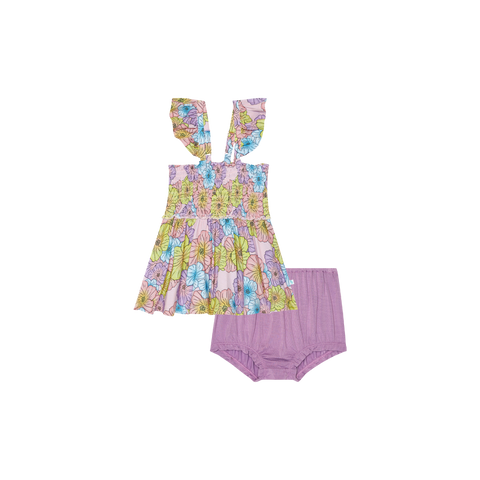POSH PEANUT Kourtney - Smocked Flutter Sleeve Babydoll &amp; Bloomer Set