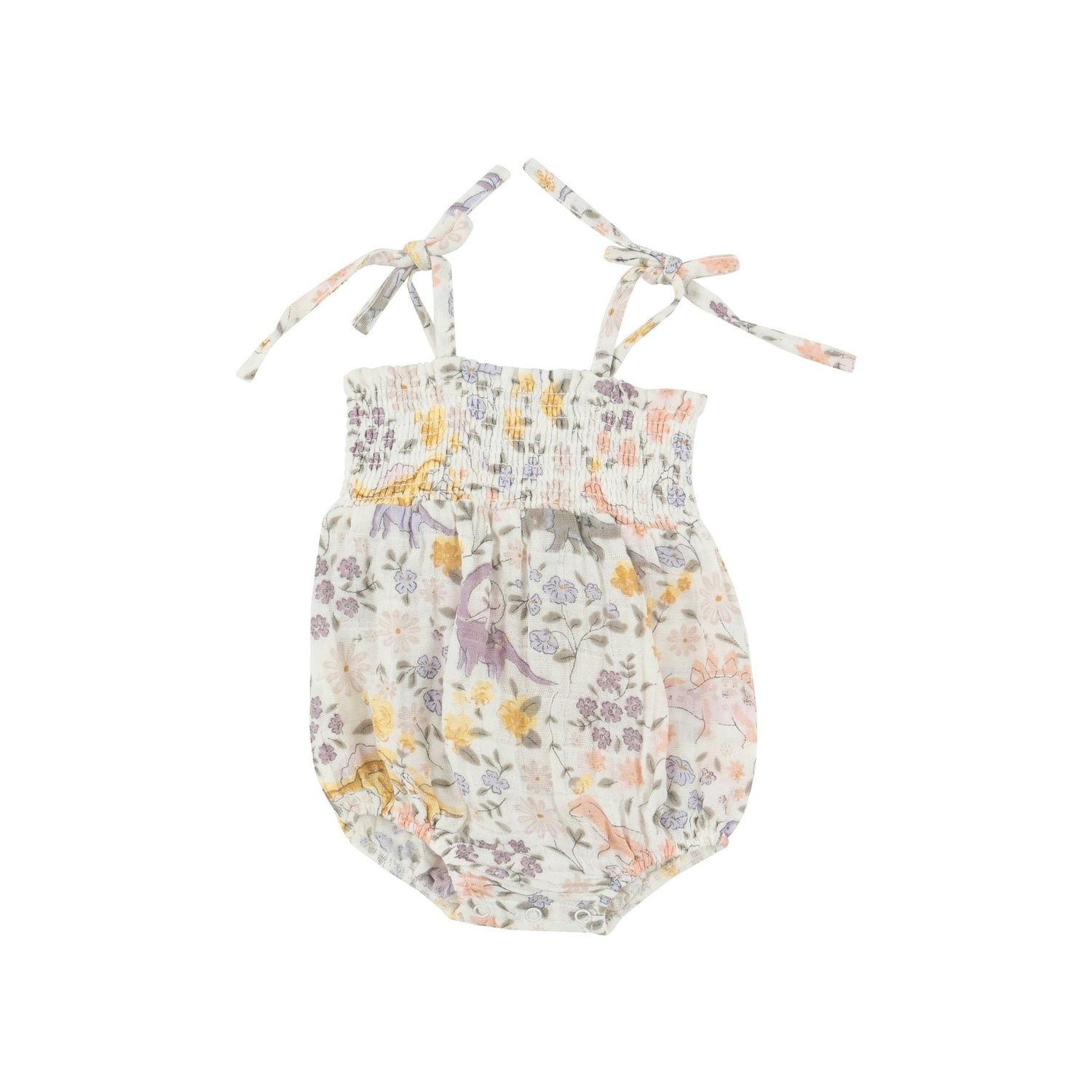 Angel Dear SB Sweet Floral Dino Tie Strap Smocked Bubble
