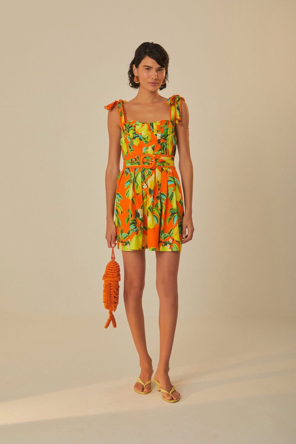 FARM RIO ORANGE CHIC PEARS SHORT SLEEVES MINI DRESS