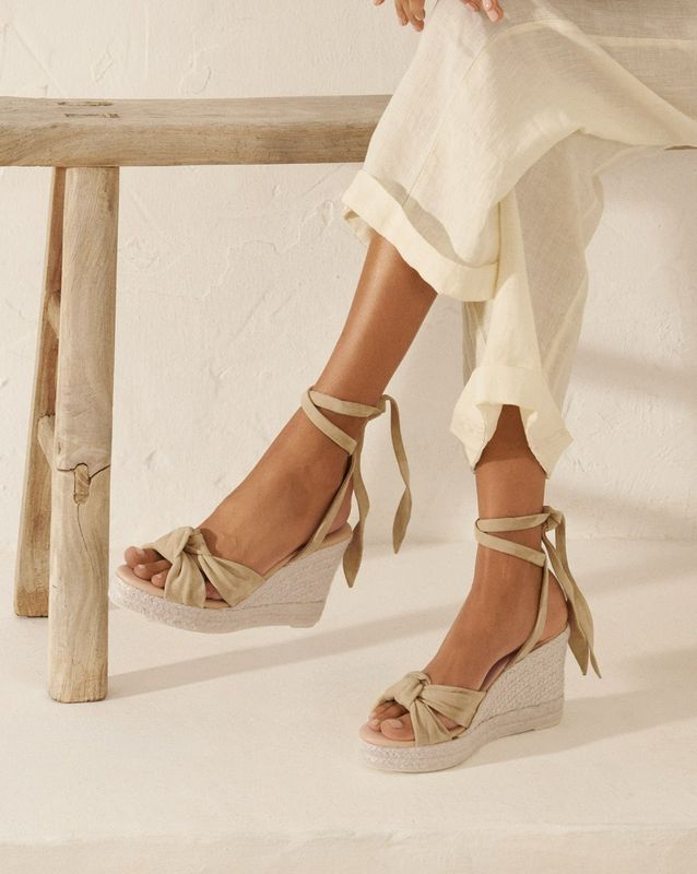 Manebi wedge espadrilles with knot champagne