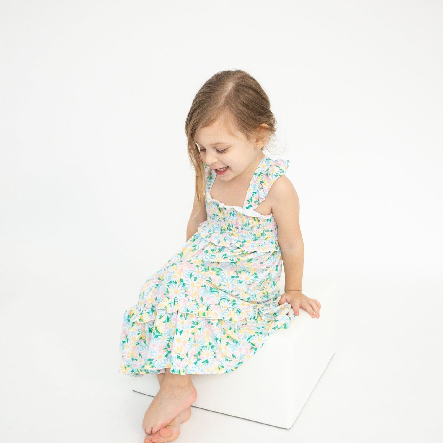 Angel Dear SB Color Fill Daisies Smocked Ruffle Tiered Sundress