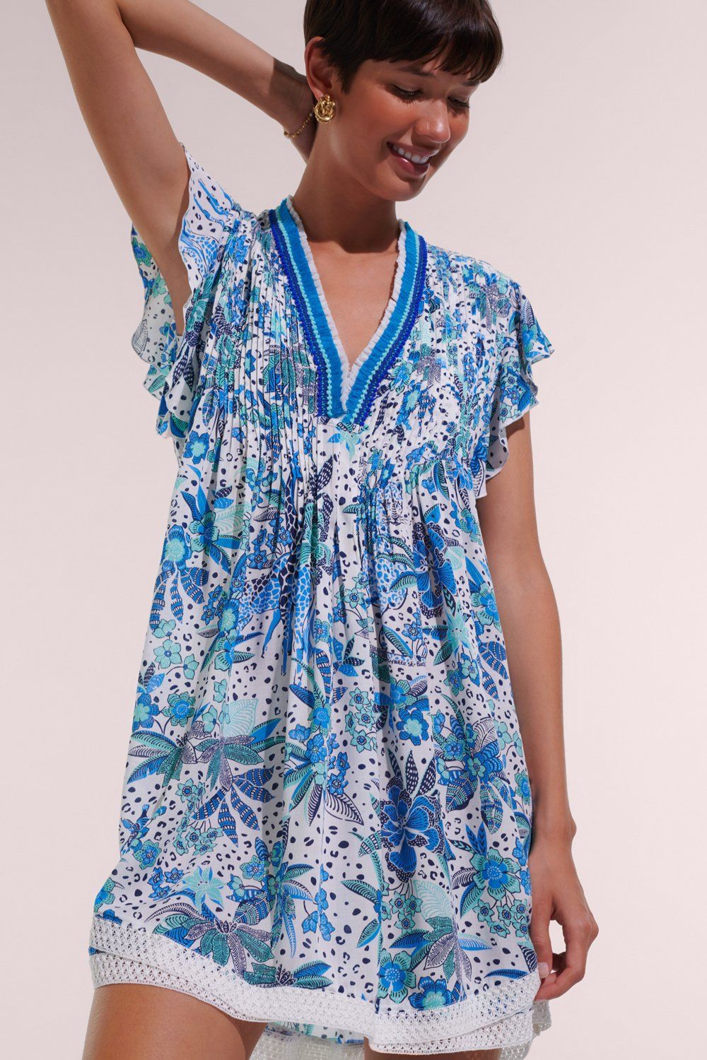 POUPETTE ST BARTH MINI DRESS SASHA V BLUE SAVANA