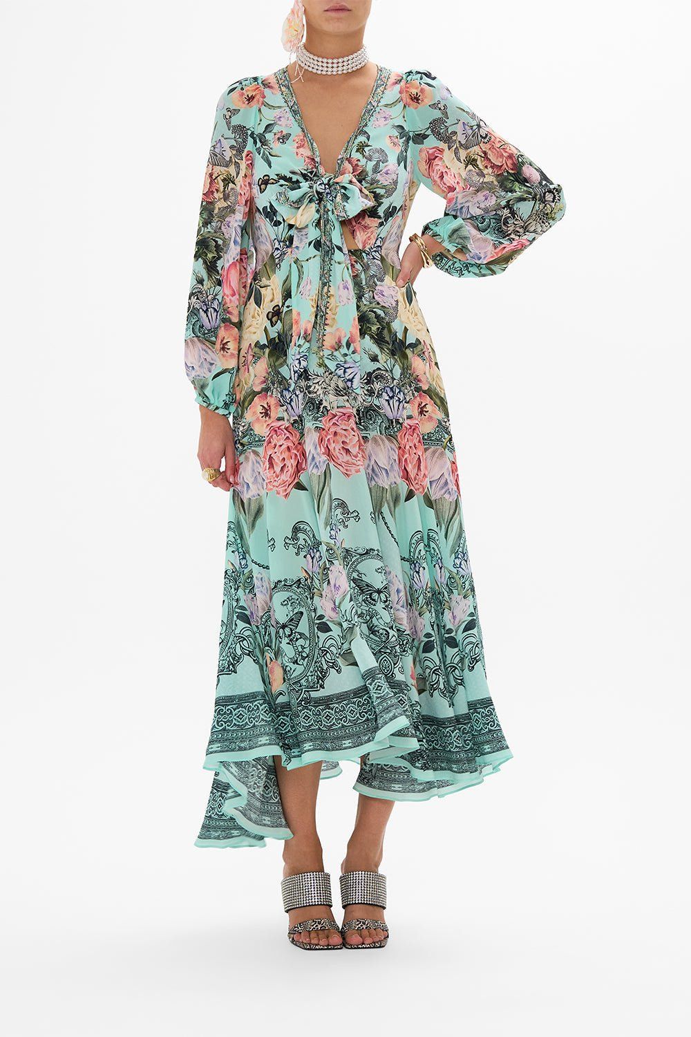 CAMILLA WRAP TIE DRESS WITH BLOUSON SLEEVE PETAL PROMISE LAND