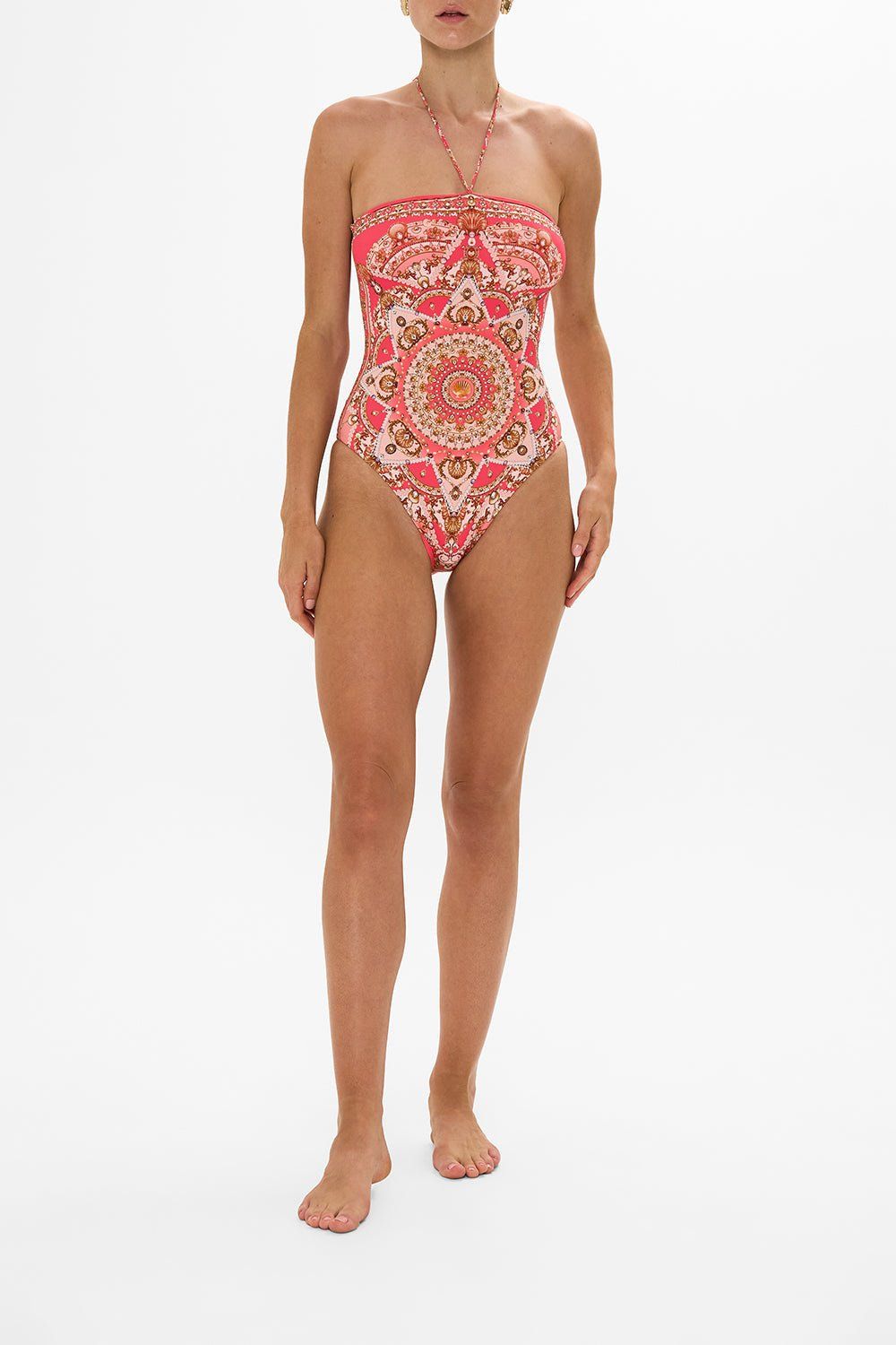 CAMILLA BANDEAU ONE PIECE WITH HALTER TIE SHELL GAMES
