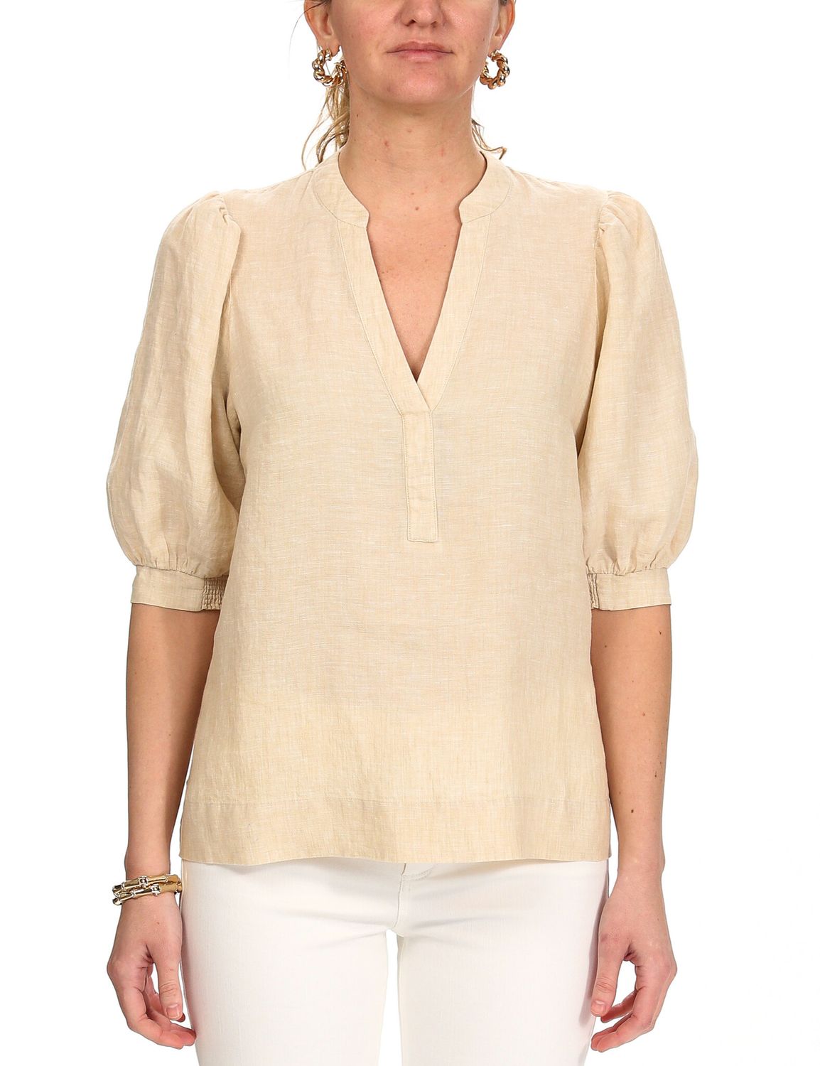 LILLY PULITZER MIALEIGH ELBOW SLEEVE LIN SAND BAR X RESORT WHITE