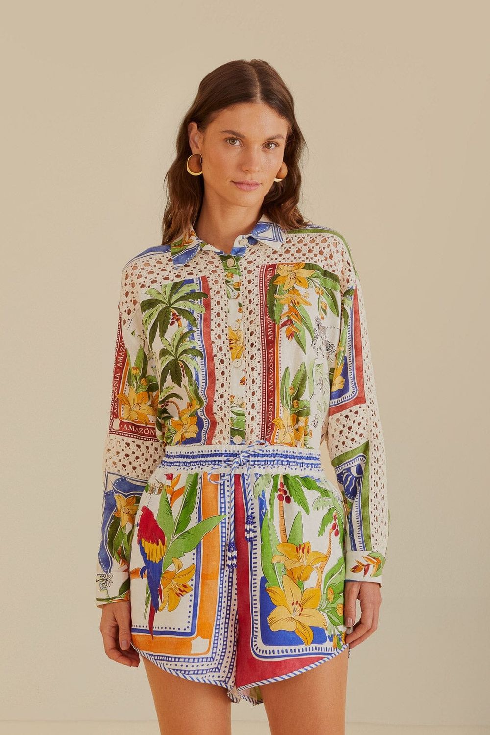 FARM RIO TROPICAL DESTINATION OFF-WHITE SHORTS