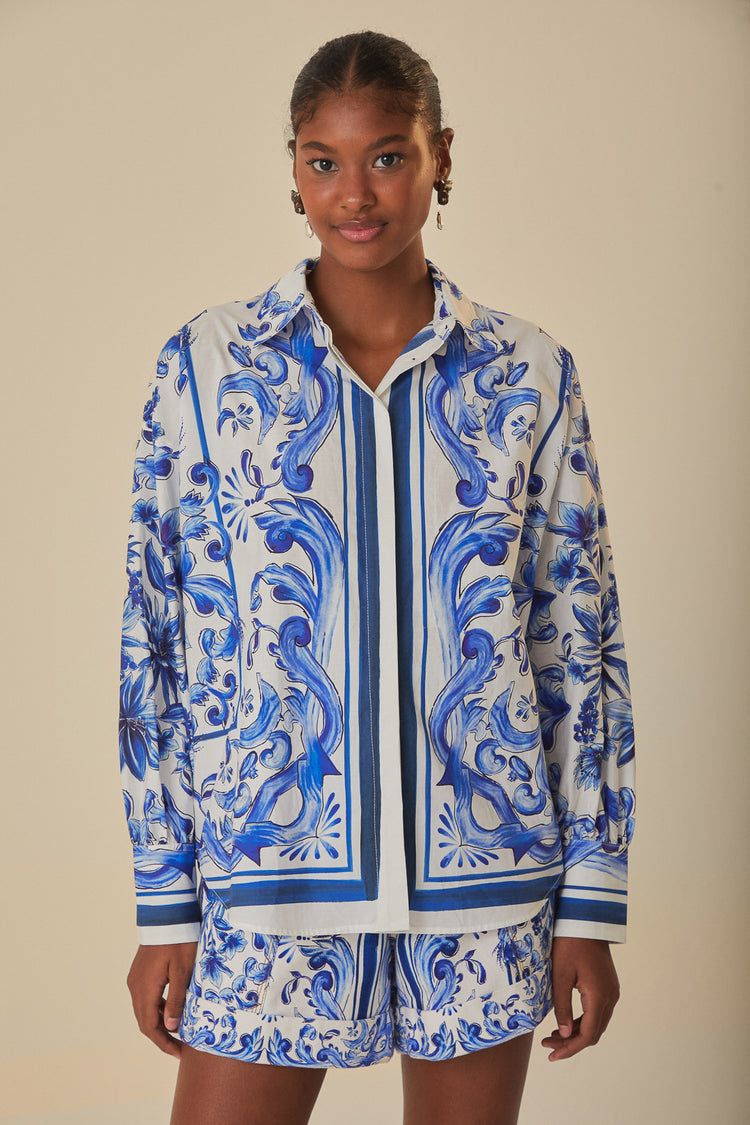 FARM RIO GARDEN TILES OFF-WHITE SHIRT