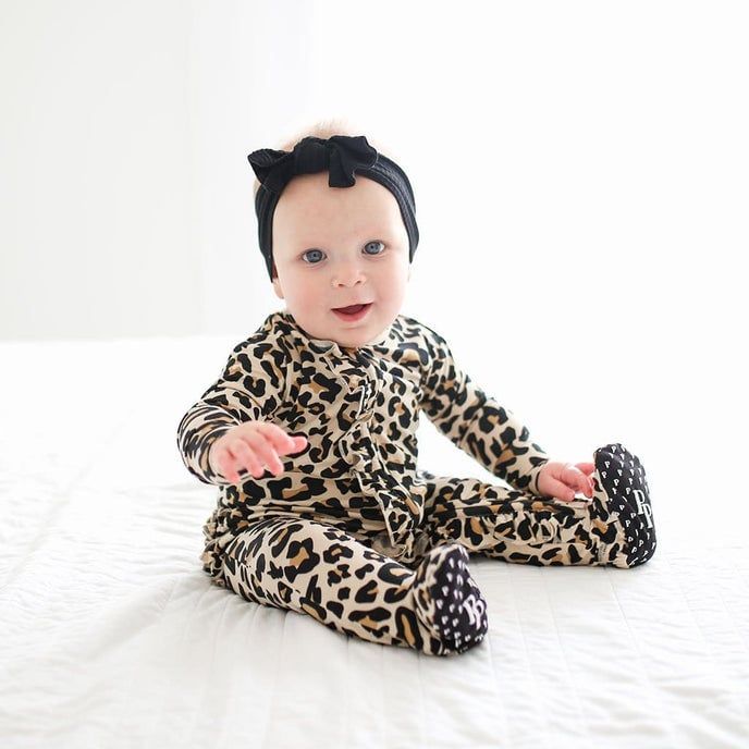 Posh Peanut Lana Leopard - Footie Ruffled Zippered One Piece