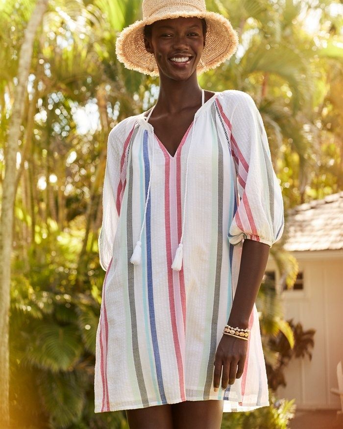 TOMMY BAHAMA MULTI STRIPE DOBBY SP NK DRESSWHITE