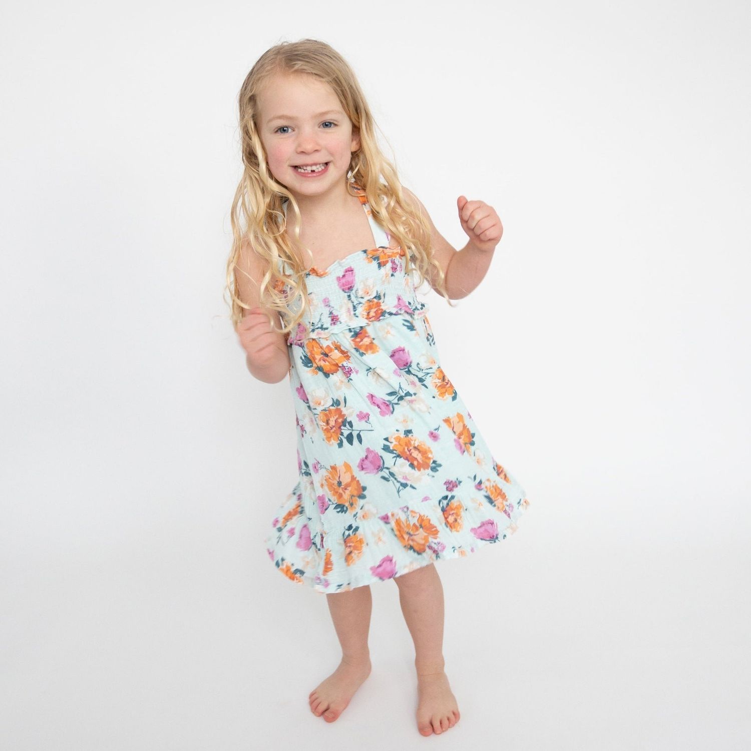 Angel Dear SOFT PETALS FLORAL SMOCKED RUFFLE SUNDRESS &amp; DIAPER COVER