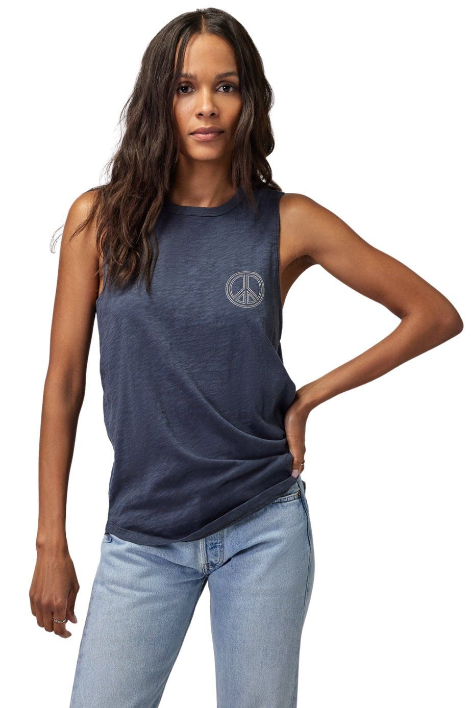 Spiritual Gangster peace double twist tank slate