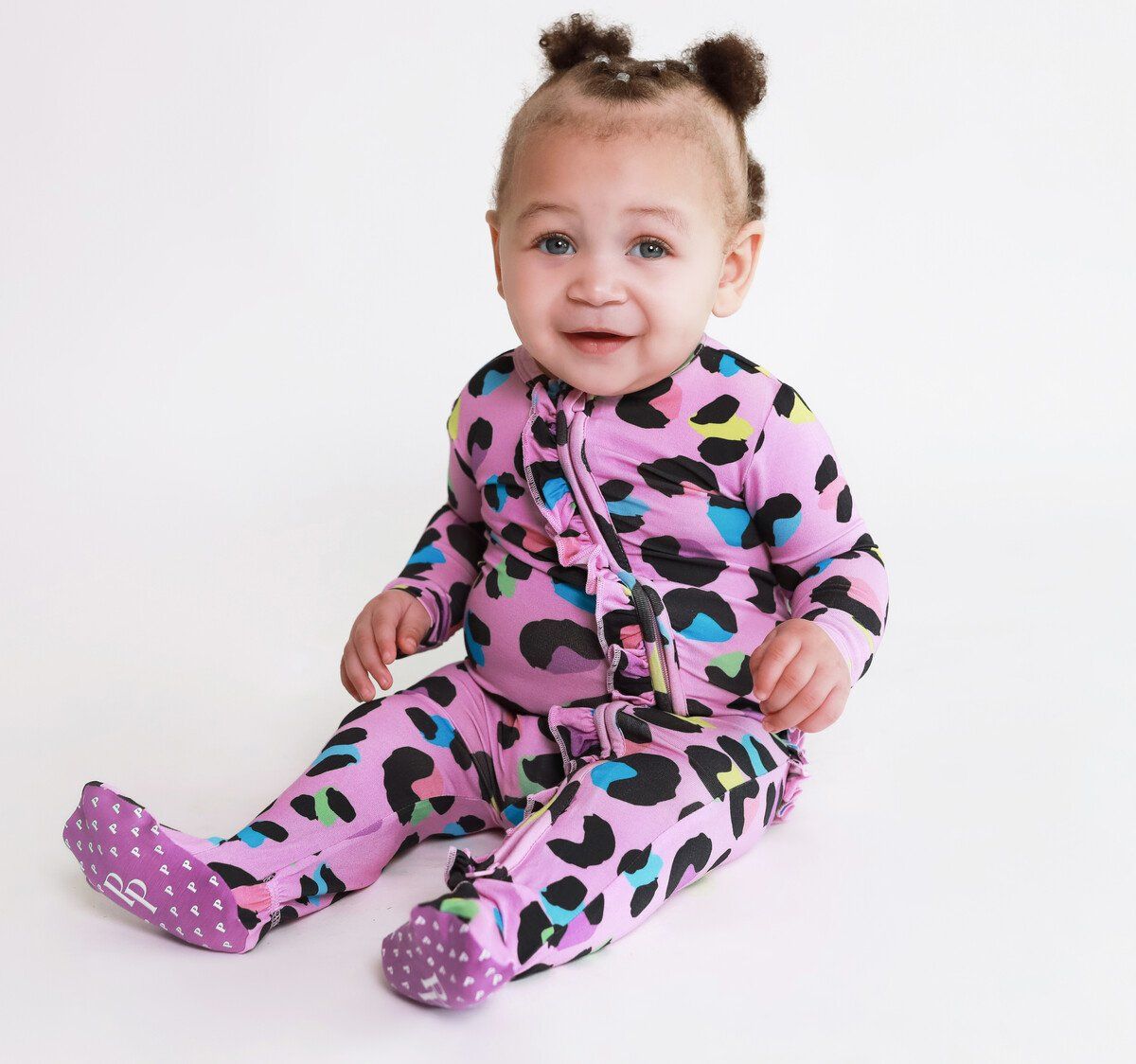 Posh Peanut Electric Leopard - Footie Ruffled Zippered One Piece