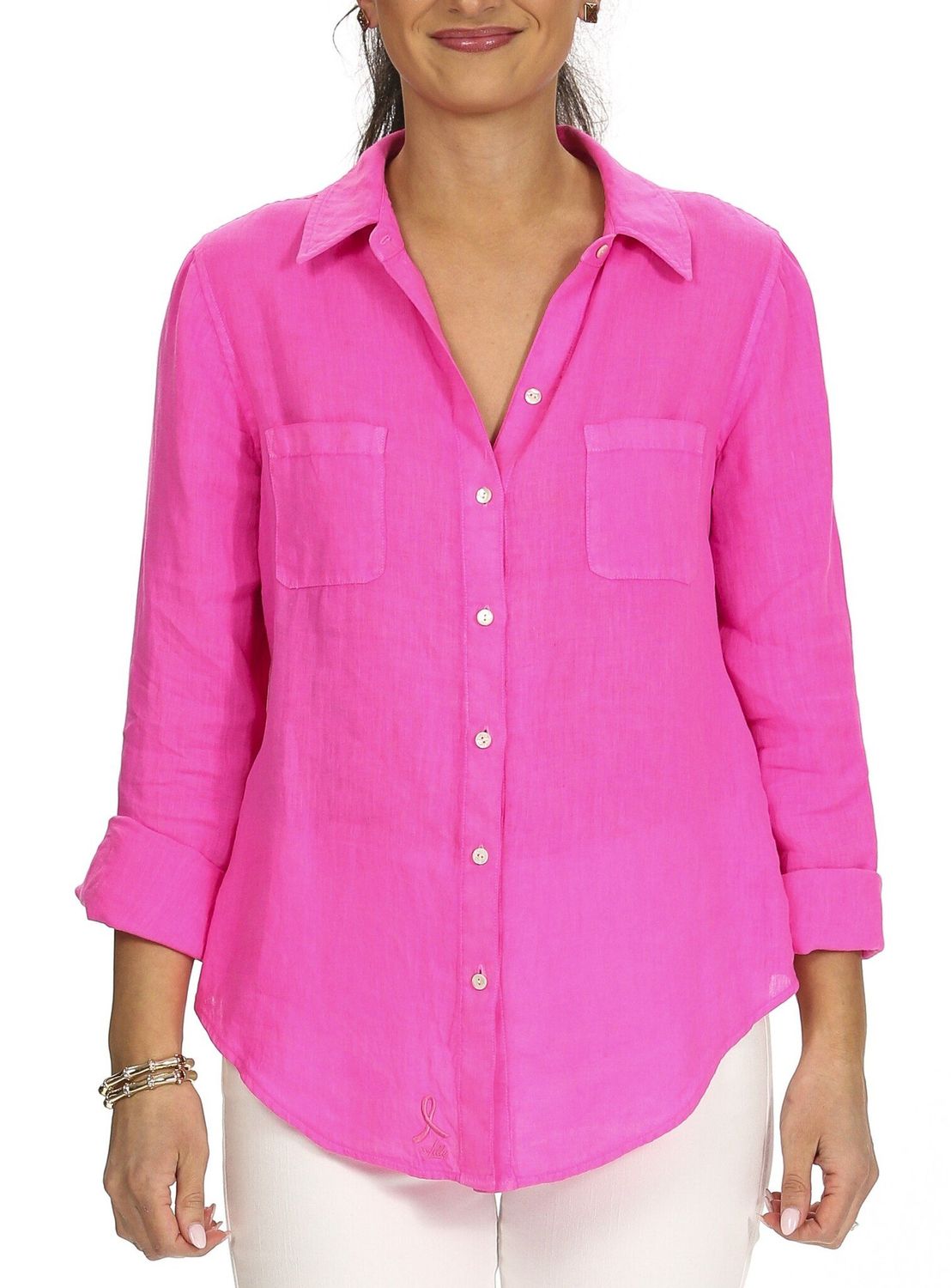 LILLY PULITZER SEA VIEW BUTTON DOWN PASSION FRUIT PINK