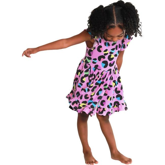 Posh Peanut Electric Leopard - Cap Sleeve Ruffled Twirl Dress