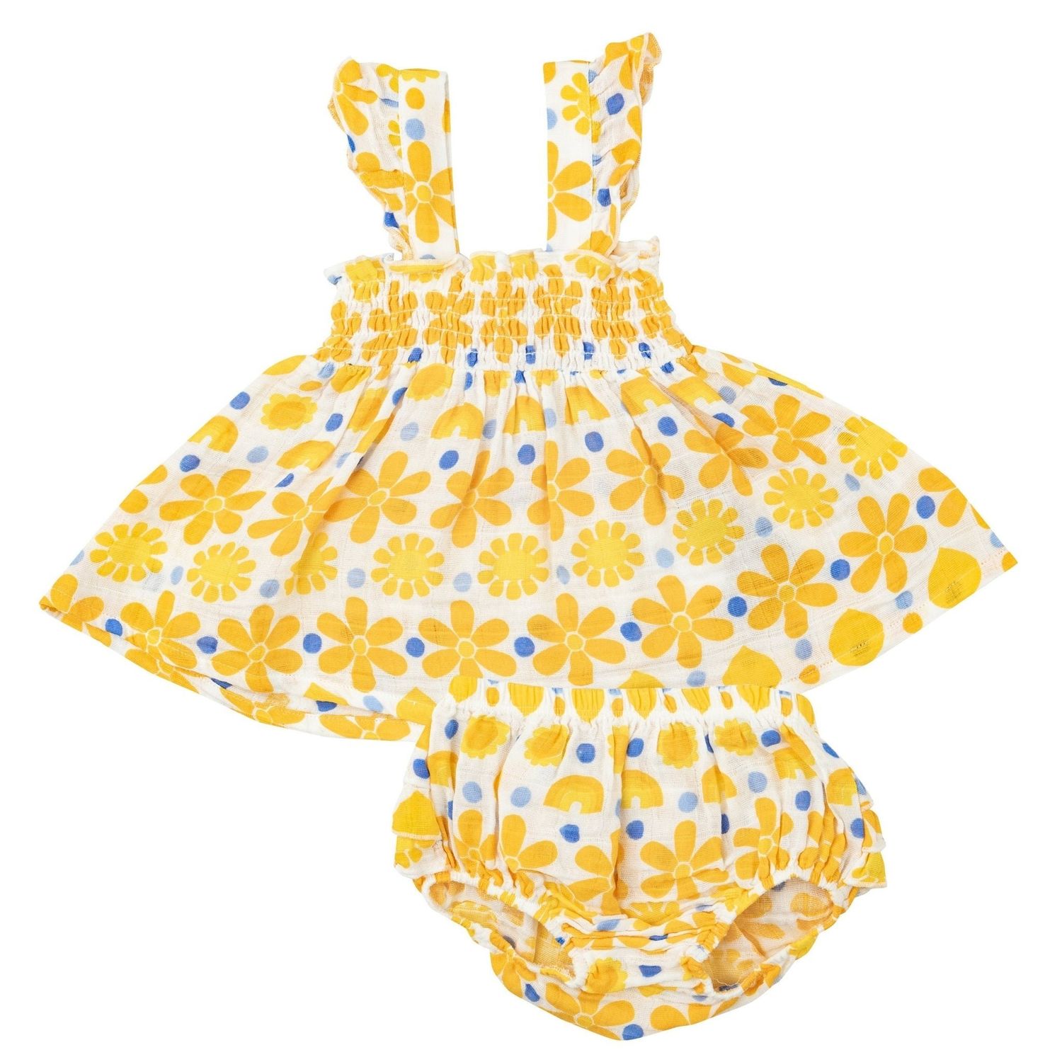 Angel Dear SB Sunny Lemon Geo Ruffle Strap Smocked Top + DC