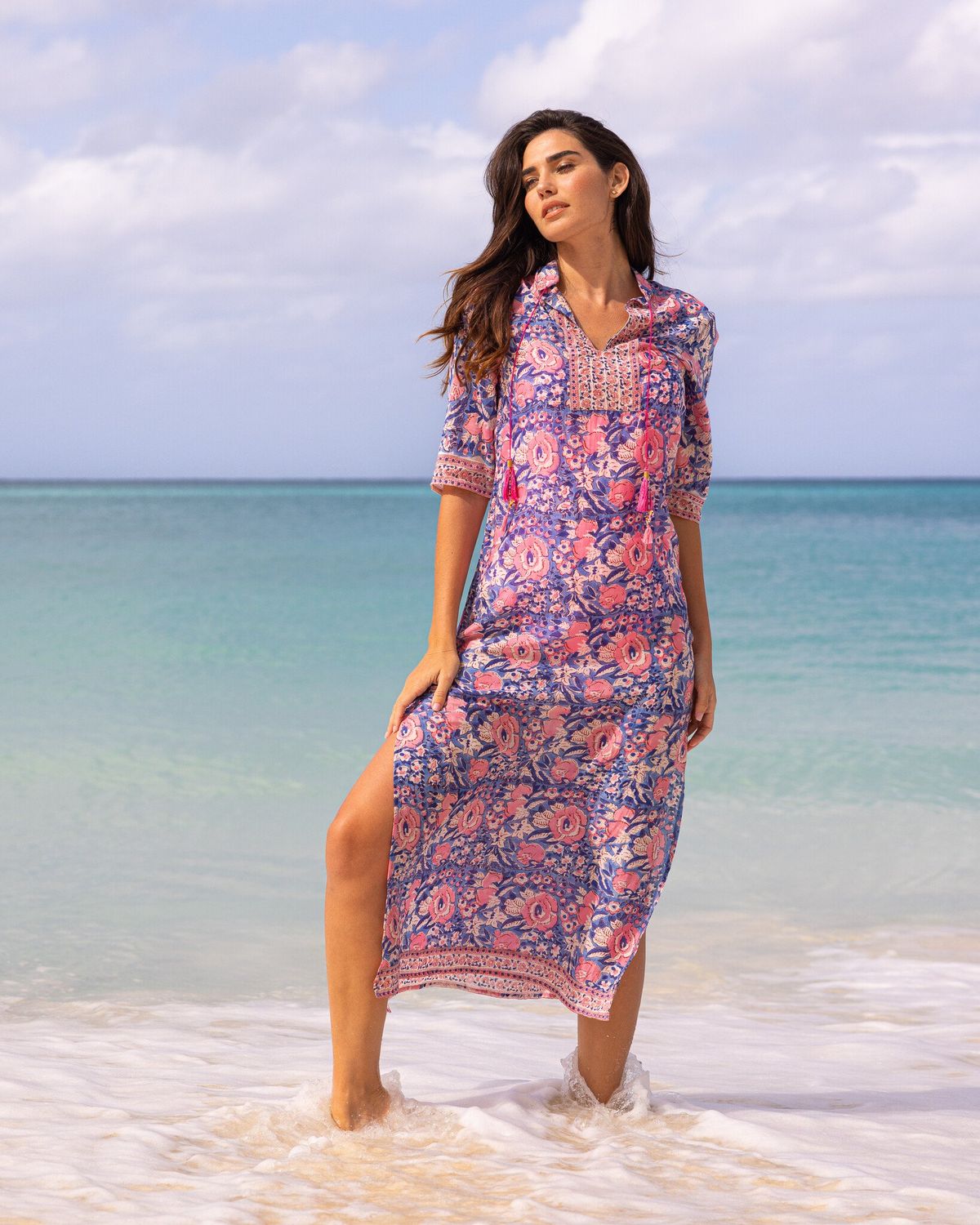 Bell Beach Tunic Dress Indigo Pink floral