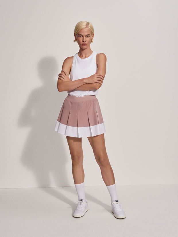 Varley chase mid rise skort 14.5 deauville mauve/ white