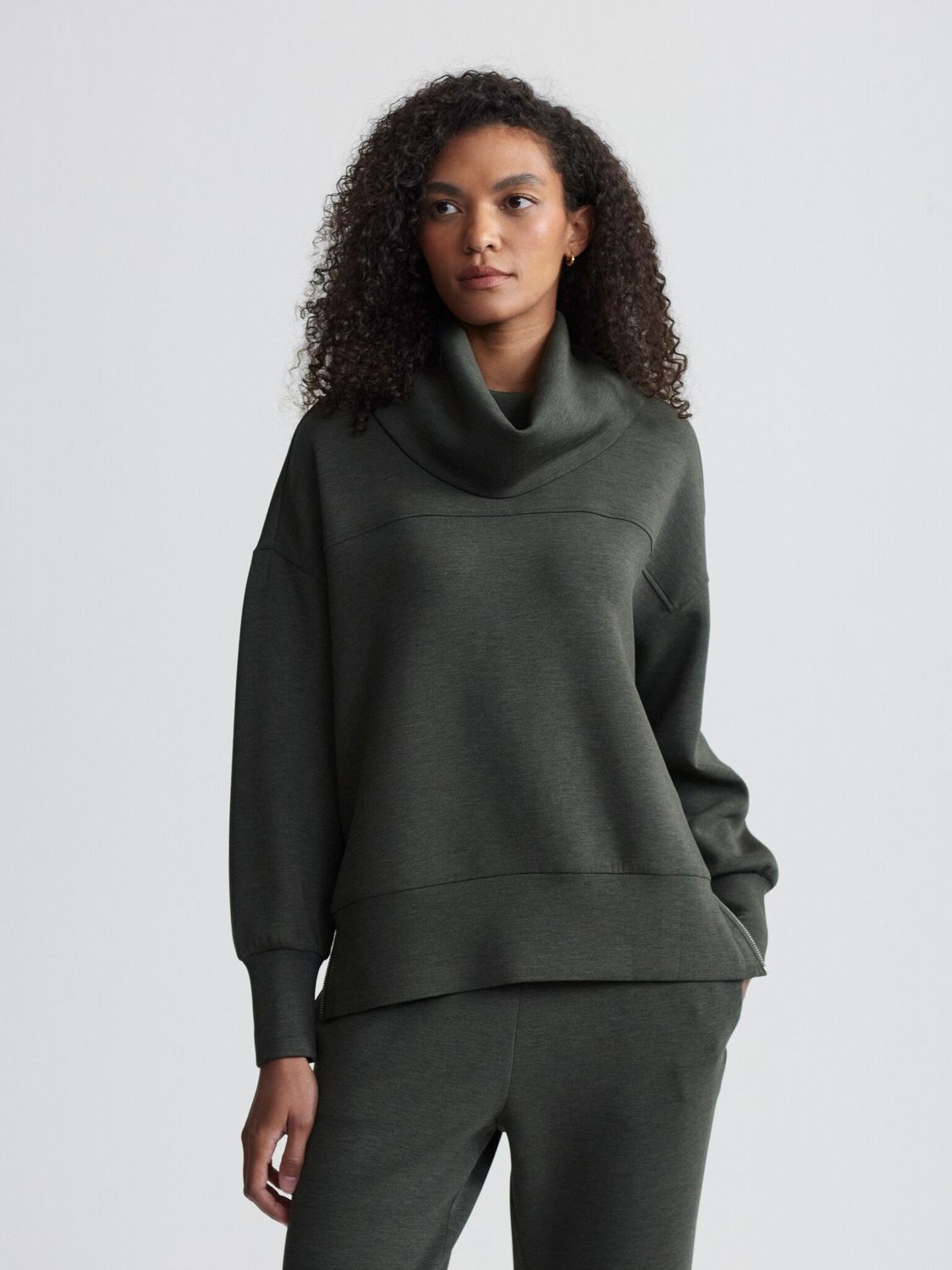 Varley Priya Longline Sweat Olive Marl