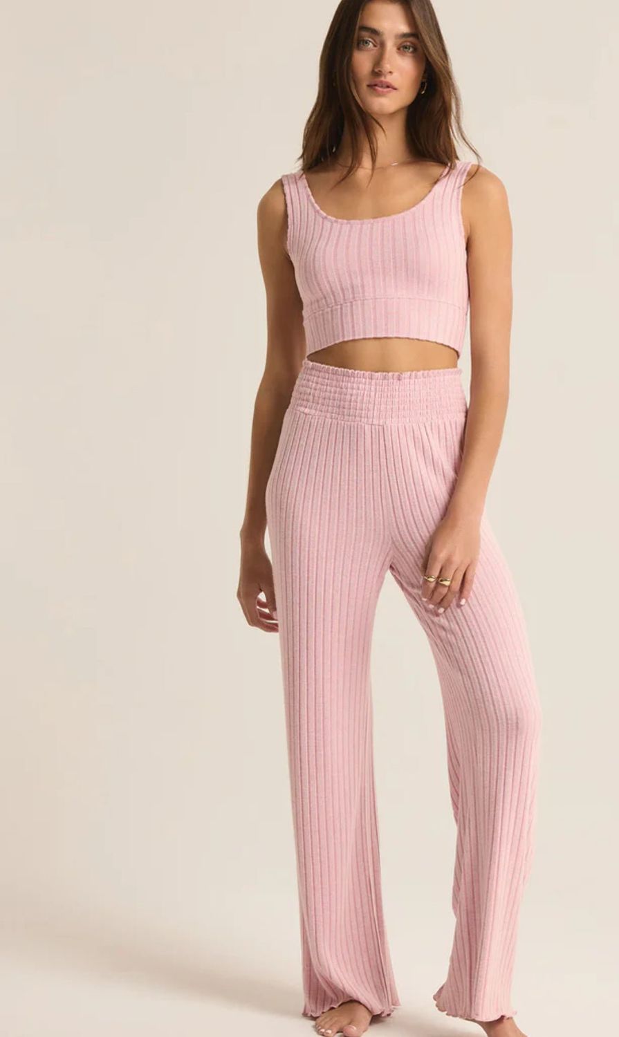 Z Supply Dawn Smocked Rib Pant Sunset Mauve