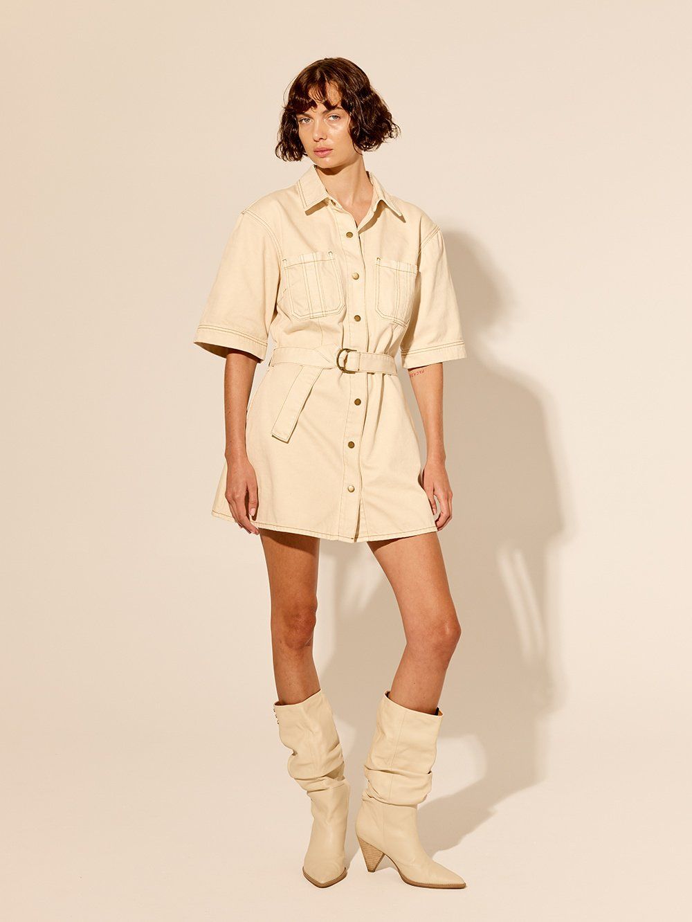 Kivari Rowyn Denim Shirt Dress CREAM