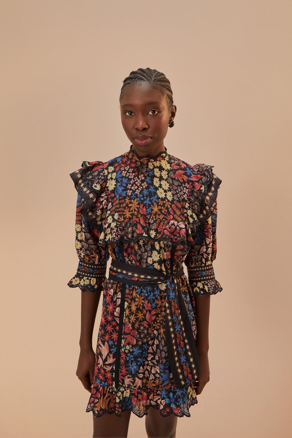 FARM RIO JUJUS GARDEN BLACK MINI DRESS