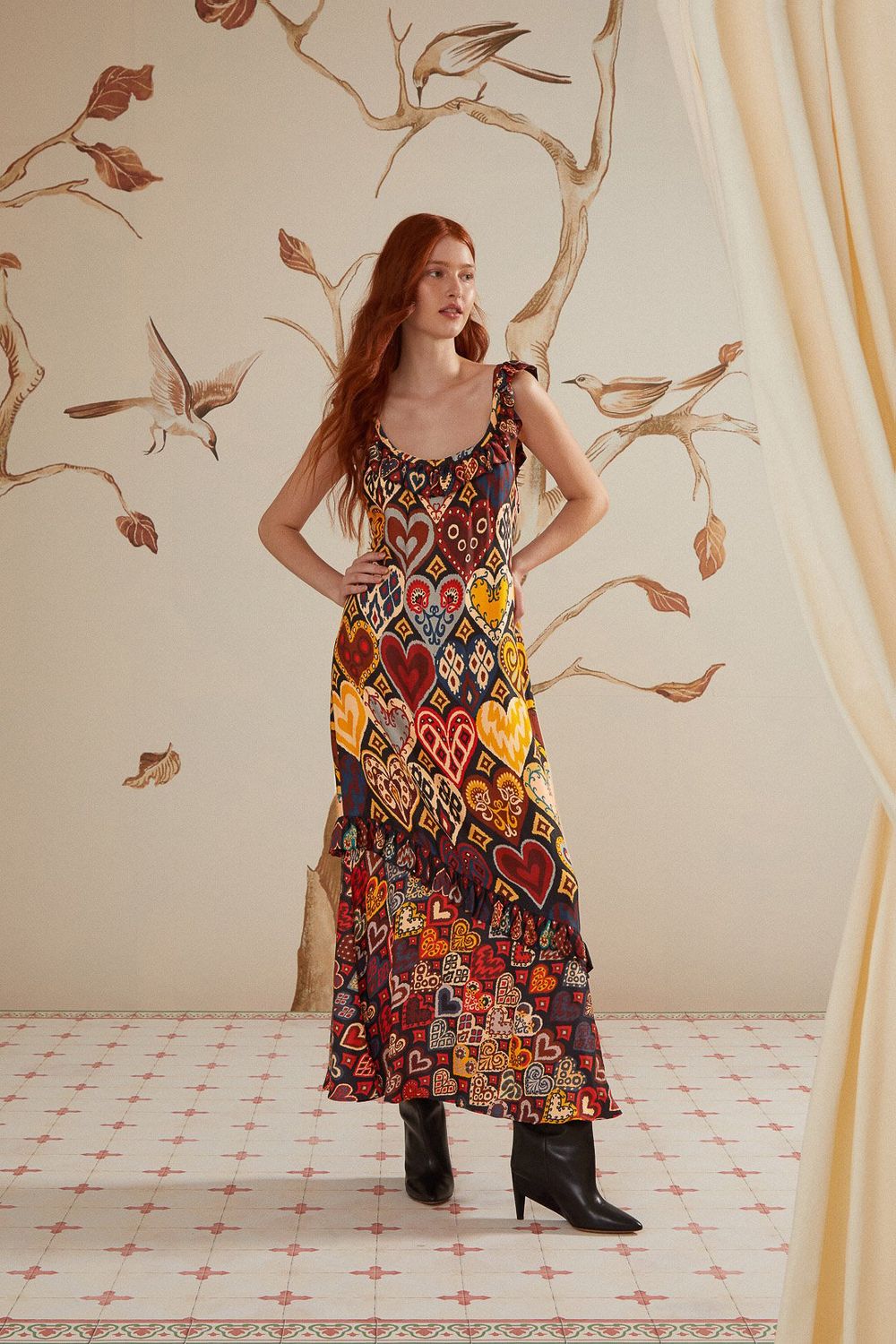FARM RIO HEARTS IKAT BLACK MAXI DRESS
