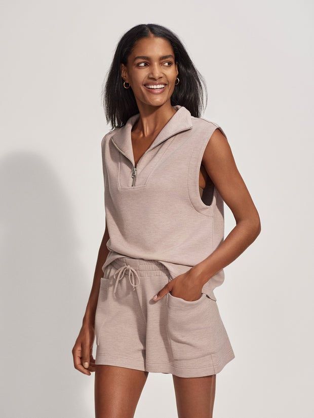 Varley isabella mid rise short 4 taupe marl