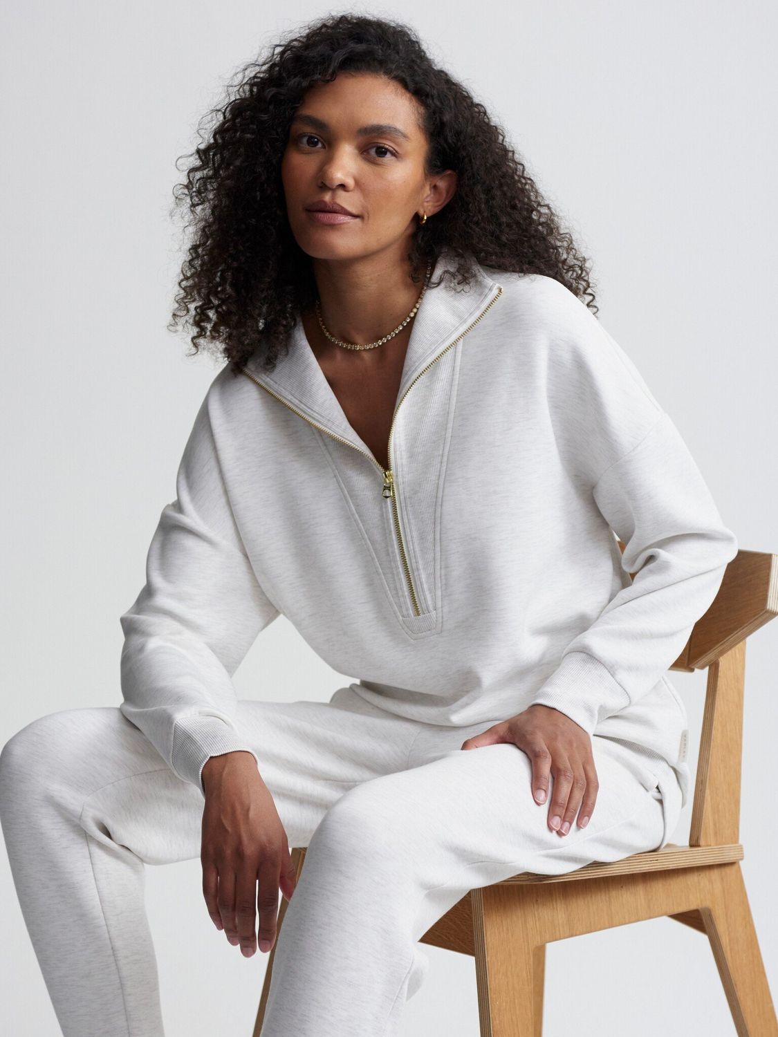 Varley Masie Longline Sweat Ivory Marl