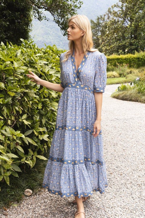 Oliphant V Neck Cuffed Maxi Budapest Blue
