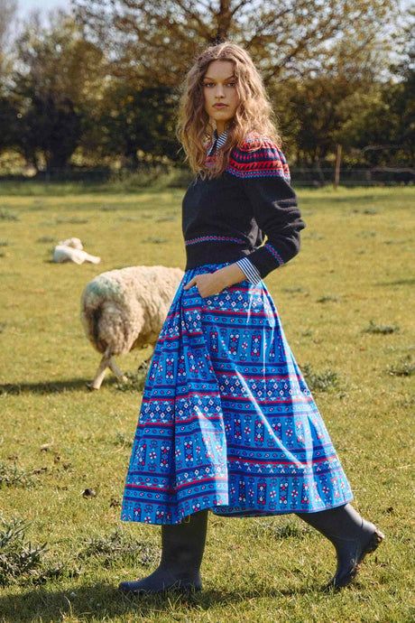 Hunter Bell Tatum Skirt Blue Block Print