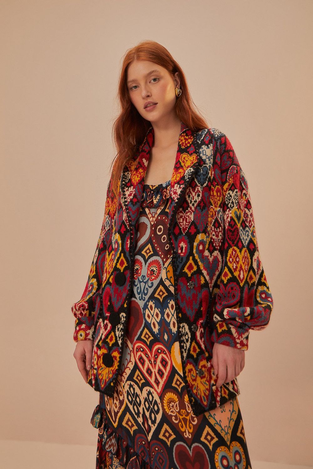 FARM RIO HEARTS IKAT KNIT BLAZER