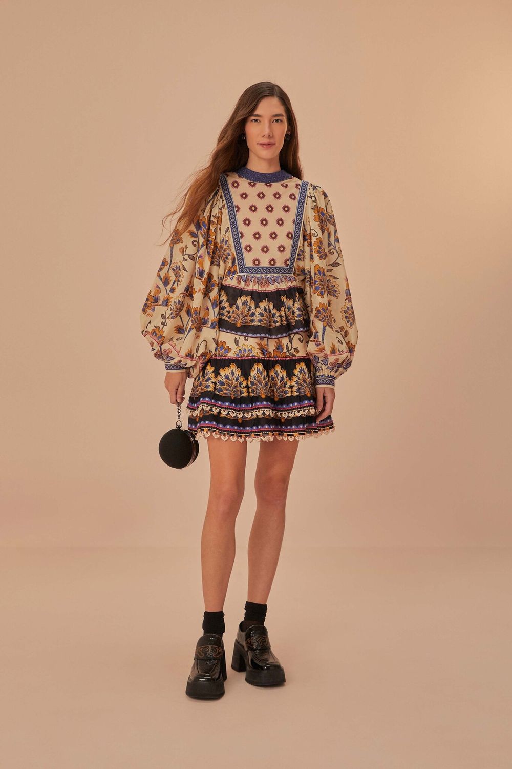 FARM RIO AINIKA MAXI FLORAL CREAM MINI SKIRT