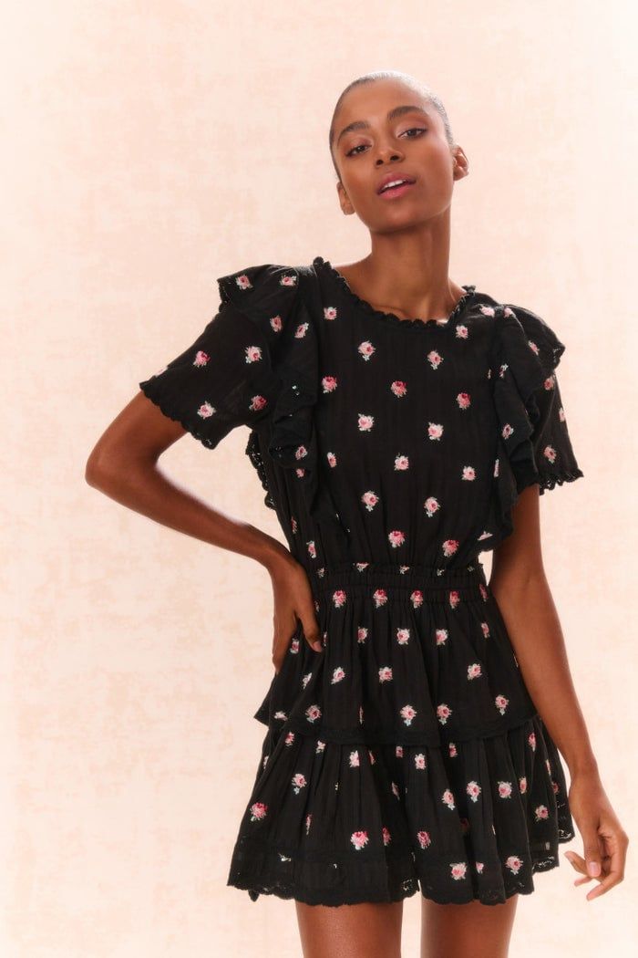 LOVE SHACK FANCY NATASHA DRESS BLACK COMBO