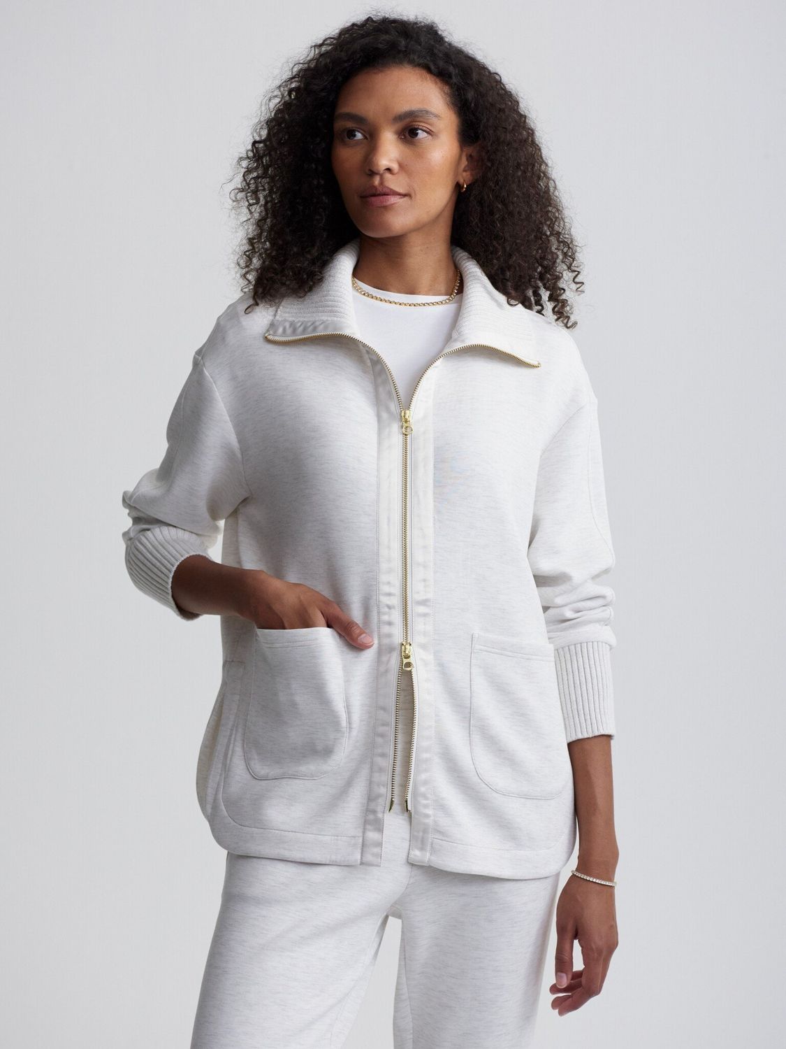 Varley Niamh Zip Through Ivory Marl