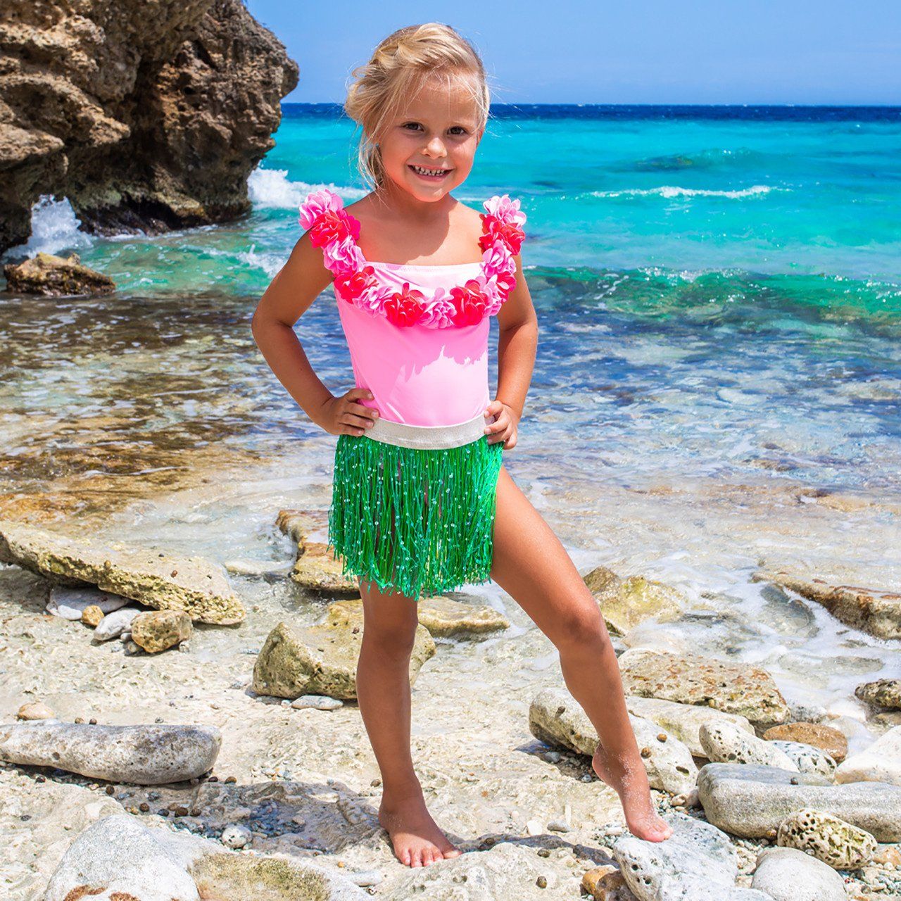Shade Critters hula lei 1pc &amp; fringe skirt - light pink pink