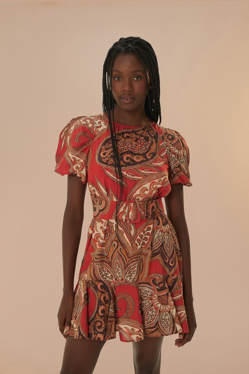 FARM RIO LEOPARD PAISLEY BURGUNDY MINI DRESS