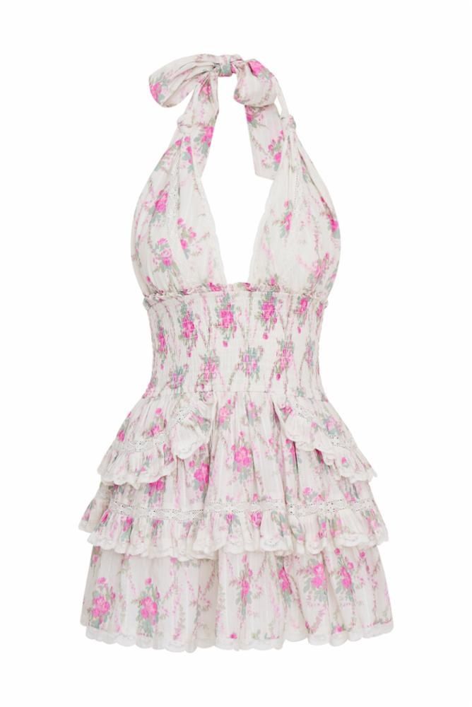 LOVE SHACK FANCY DEANNA HALTER DRESS ROSE PICNIC