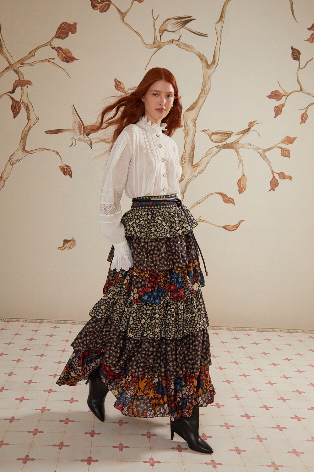 FARM RIO JUJUS GARDEN BLACK MIDI SKIRT