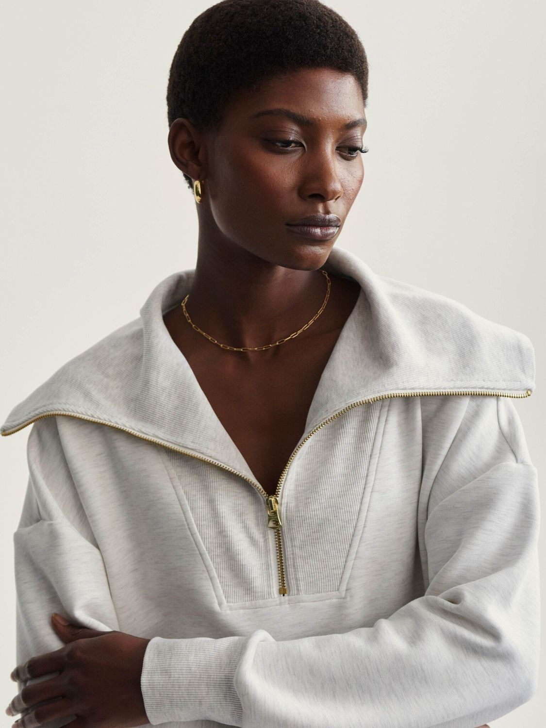 Varley Catherine Half Zip Sweat Ivory Marl