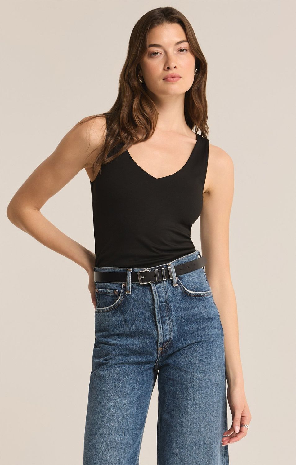 Z Supply Avala V-Neck So Smooth Top Black