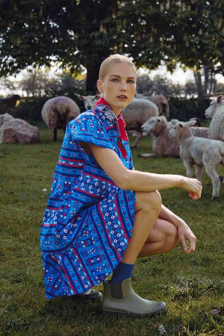 Hunter Bell Addison Dress Blue Block Print