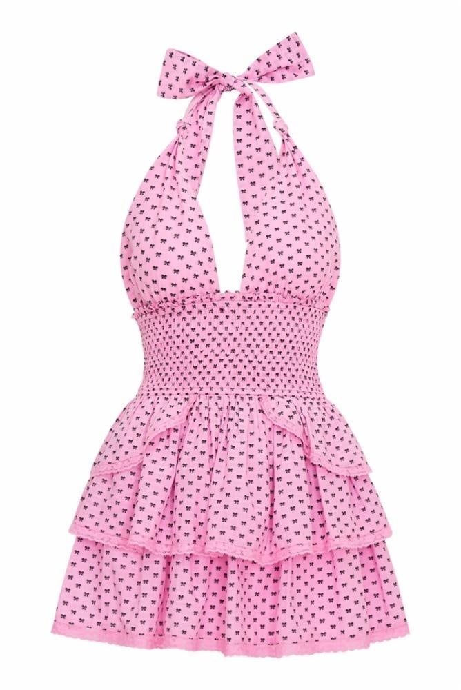 LOVE SHACK FANCY DEANNA HALTER DRESS CLASSIC PINK