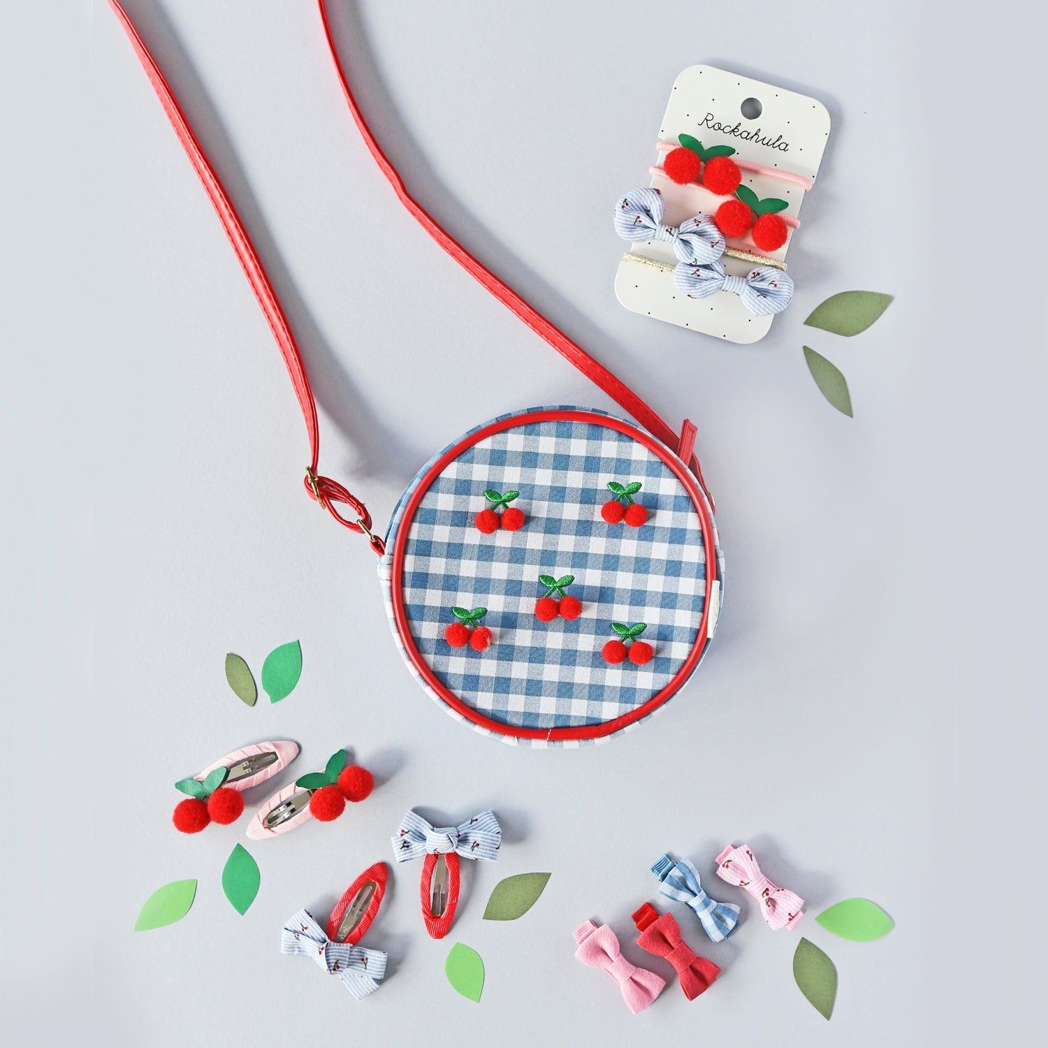 Cherry Stripe Twisty Bow Clips